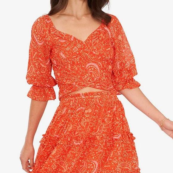 1. State Paisley Print Top Small Orange Cropped Vibrant Boho Festival Summer - Picture 3 of 12
